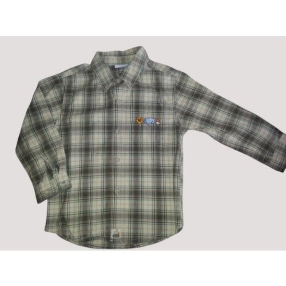 KRU Yellow Plaid Safari Animals Long Sleeved Shirt Boys Size 4T